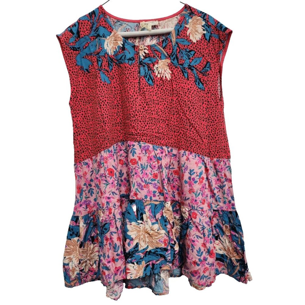 Mystree‎ Babydoll Tunic Top Womens Small BOHO Cottage Floral Tiered Sleeveless